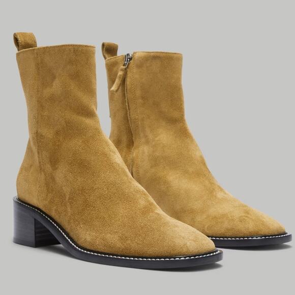 EVERLANE The City Boot Toasted Almond Suede Tan Side Zip Block Heel Size 9.5 NEW - Picture 1 of 7